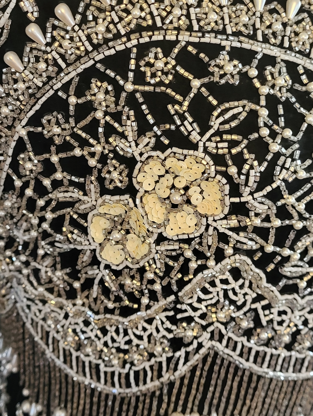 Oleg Cassini Black Tie Vintage 80s Black Silk Beaded Top Large - Picture 4 of 11